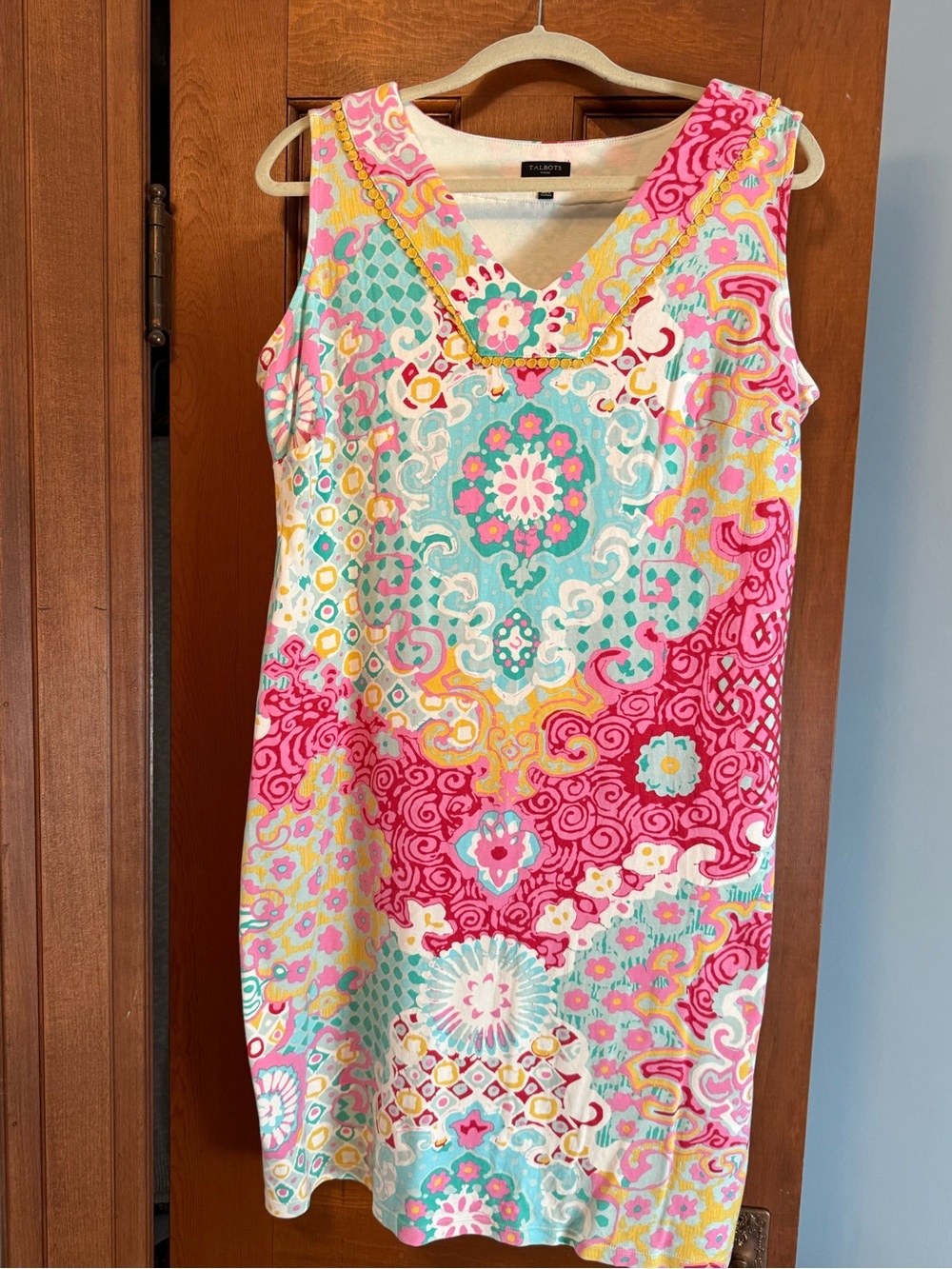 Talbots Pink & Aqua Multicolor Printed Sleeveless Shift Dress